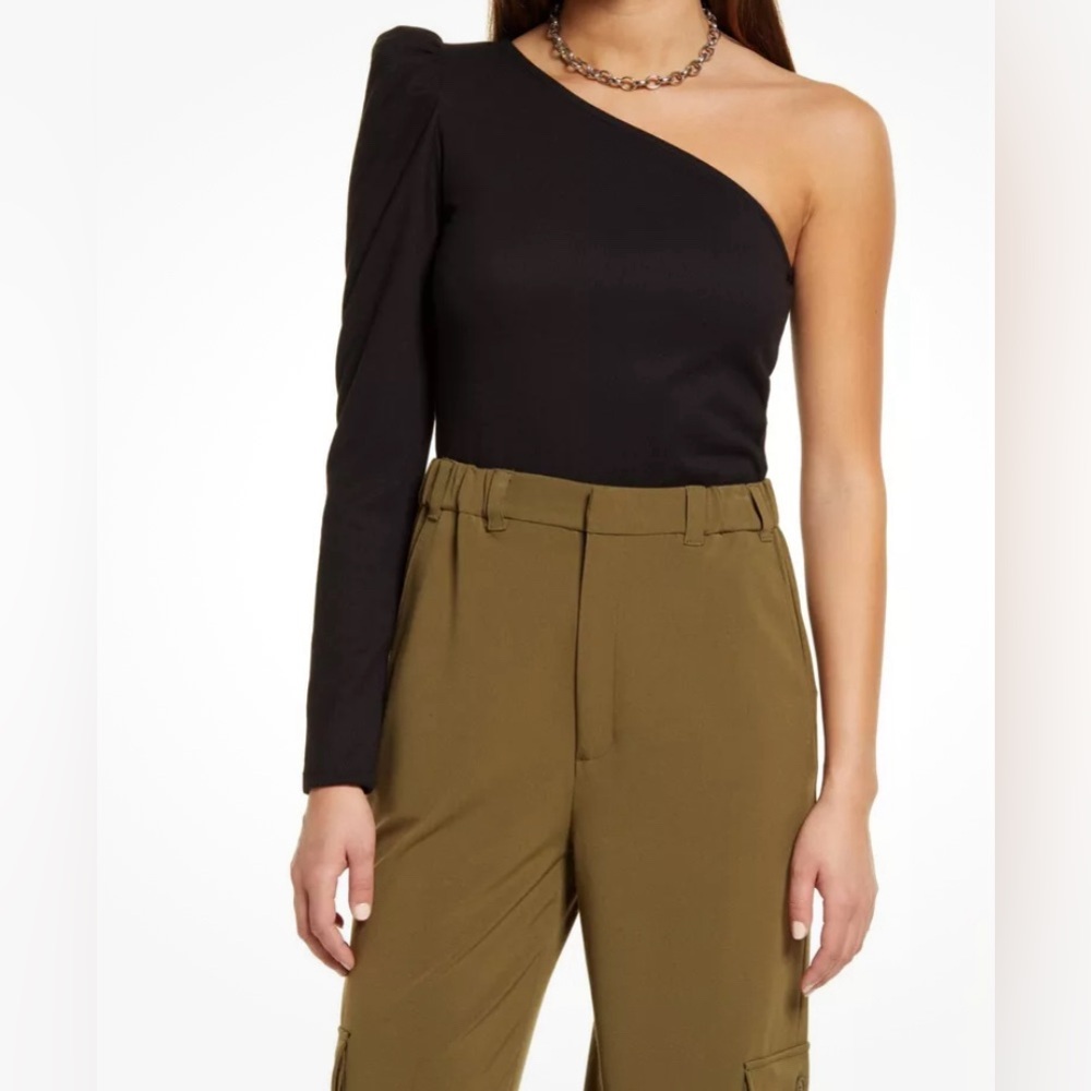 J301. OPEN EDIT One-Shoulder Puff Sleeve Top Small NWT